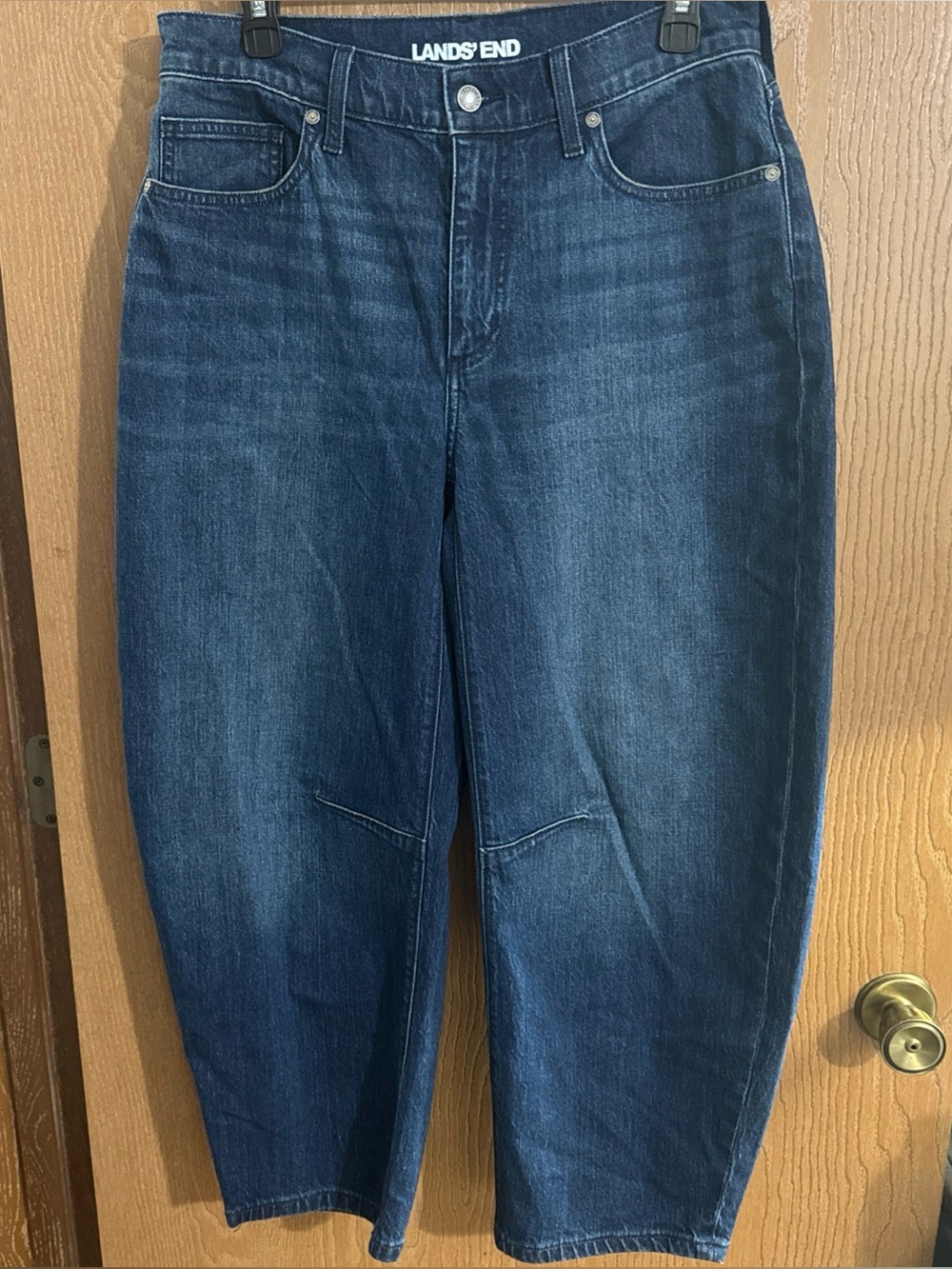 Lands' End Barrel Wide Leg Jeans Womens Blue Denim Cotton Stretch High Rise 10P